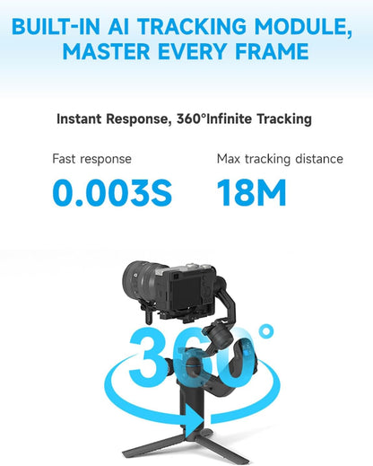 FeiyuTech SCORP Mini-3-Pro Gimbalstabilisator voor spiegel/compact/actiecamera, smartphone, 18 m AI-tracking, afneembare afstandsbediening, 2 kg belastbaar, 3-assige gimbal voor Canon Sony