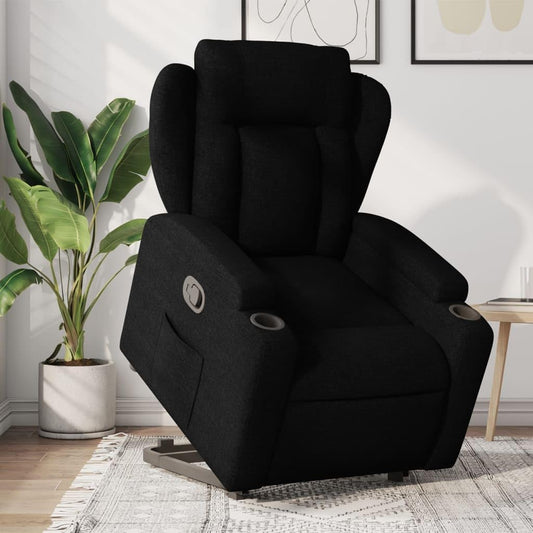 Relaxfauteuil – Elektrische Relaxstoel – Verstelbare Fauteuil – Zwarte Zetel – Lounge Fauteuil – Elektrische Liftfunctie – Ademend Polyester Materiaal