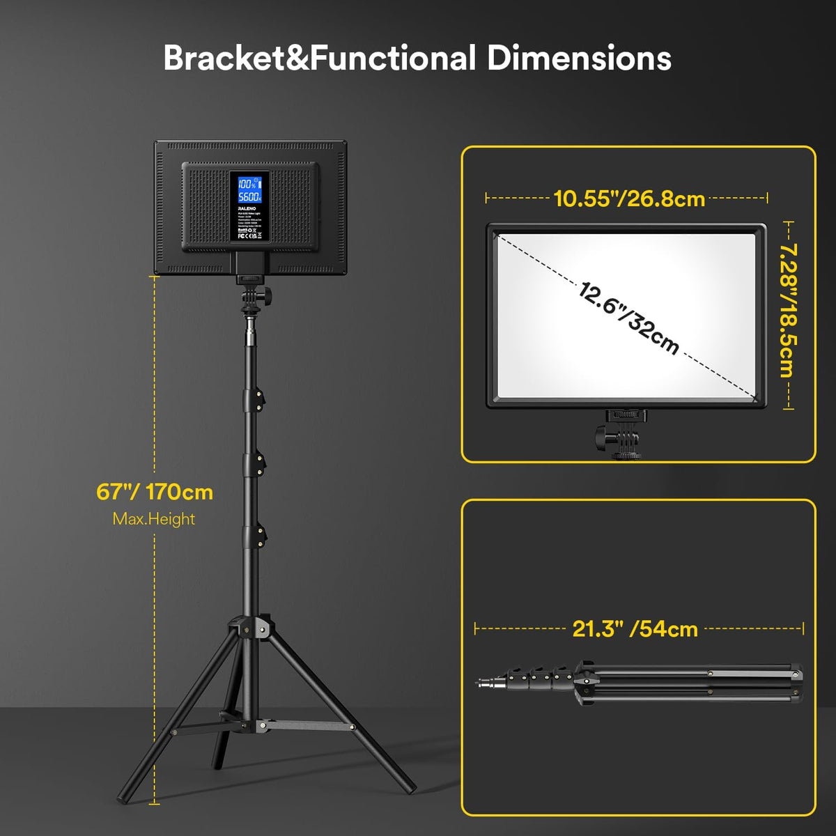 Led-Videolamp – Videolamp, Videolicht, Studiolamp, Fotolamp – Set van 2 met statieven en telefoonhouder – Dimbaar van 0 tot 100% – 3200 tot 5600 K, 8000 mAh batterij