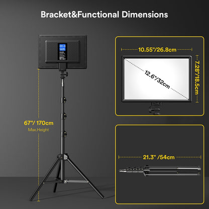 Led-Videolamp – Videolamp, Videolicht, Studiolamp, Fotolamp – Set van 2 met statieven en telefoonhouder – Dimbaar van 0 tot 100% – 3200 tot 5600 K, 8000 mAh batterij