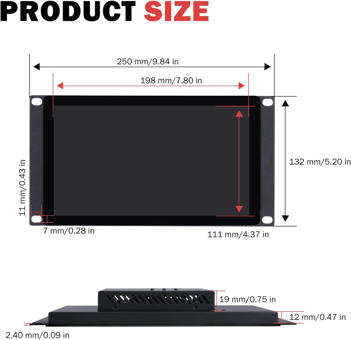 GeeekPi 9 inch 1280x720 LCD-touchscreen 3U rackmonitor voor DeskPi RackMate T0/T1/T2/T0 Plus/T1 Plus serverkast