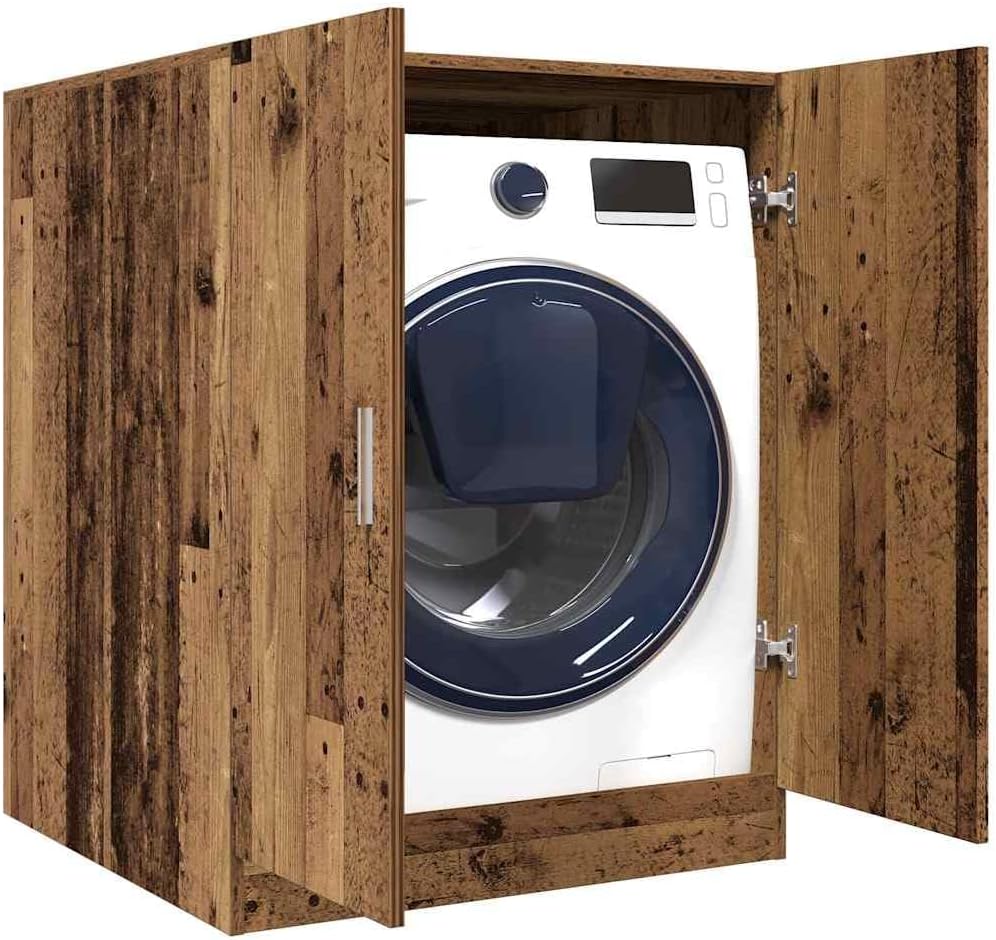 Wasmachinekast – Wasruimte Kast – Badkamerkast – Bijkeukenkast – Opbergkast – Oud Hout Kleur – 2 Deuren – Vochtbestendig & Duurzaam