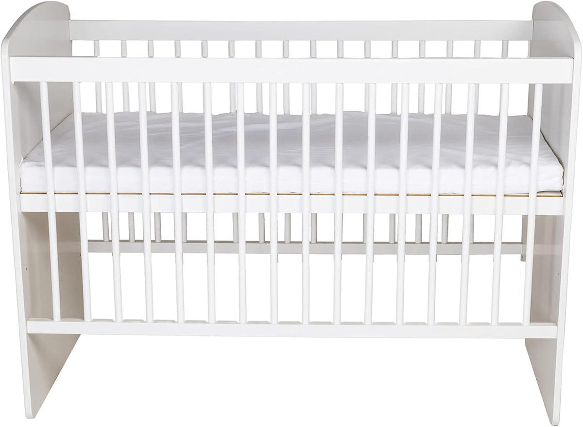 Babybedje – Ledikant – Babybed – Bedje – Reisbedje – Verstelbare Bodem 3 Hoogtes – Massief Dennenhout & MDF – 120x60 cm – Wit Gelakt