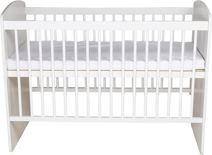 Babybedje – Ledikant – Babybed – Bedje – Reisbedje – Verstelbare Bodem 3 Hoogtes – Massief Dennenhout & MDF – 120x60 cm – Wit Gelakt