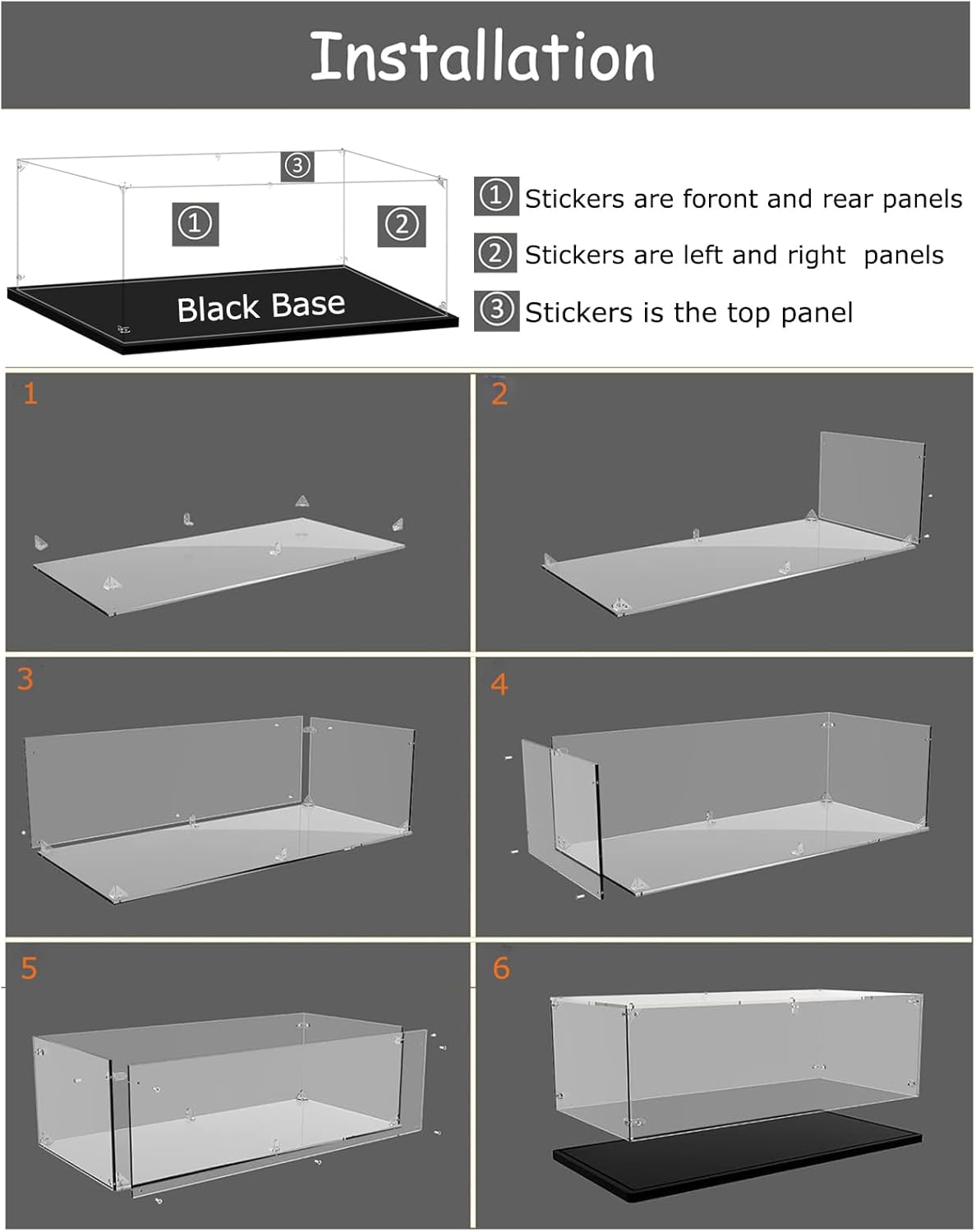 Acryl vitrinekast, acryl displaybox met zwarte basis, stofdicht, transparante displaycase, voor verzamelfiguren, poppenspeelgoed, modellen auto's (60 x 40 x 30 cm)