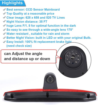 Auto derde dak top mount licht stop camera HD waterdicht nachtzicht achteruitrijcamera voor Mercedes Vito Mixto W639 BJ 2010/Vito 639 Bj 2019 W447 109 111 114 BLUETEC LWB Kasten CDI Van