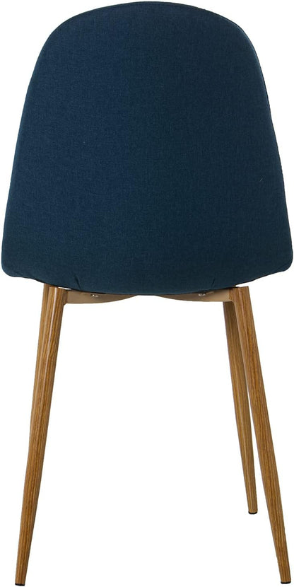 DRW Set van 4 stoelen en poten van metaal, houtlook in blauw en hout, 44 x 52 x 87 cm, zitvlak 49 cm