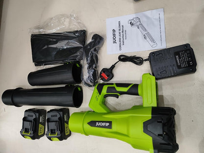 21V accu-bladblazer, elektrische bladblazer met 6-versnellingen schouderband, 2x4Ah batterijen, 290 km/u, 1140 m³/u, draadloze bladblazer voor tuin, blad, stof & sneeuw (batterij inbegrepen)