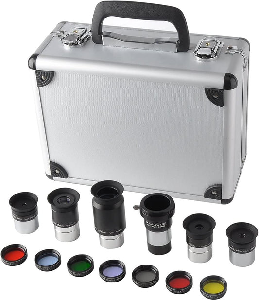 Solomark Accessoireset voor astronomische telescoop, doos met telescopische accessoires: plotseloculairs, filterset, 2 barlowlenzen