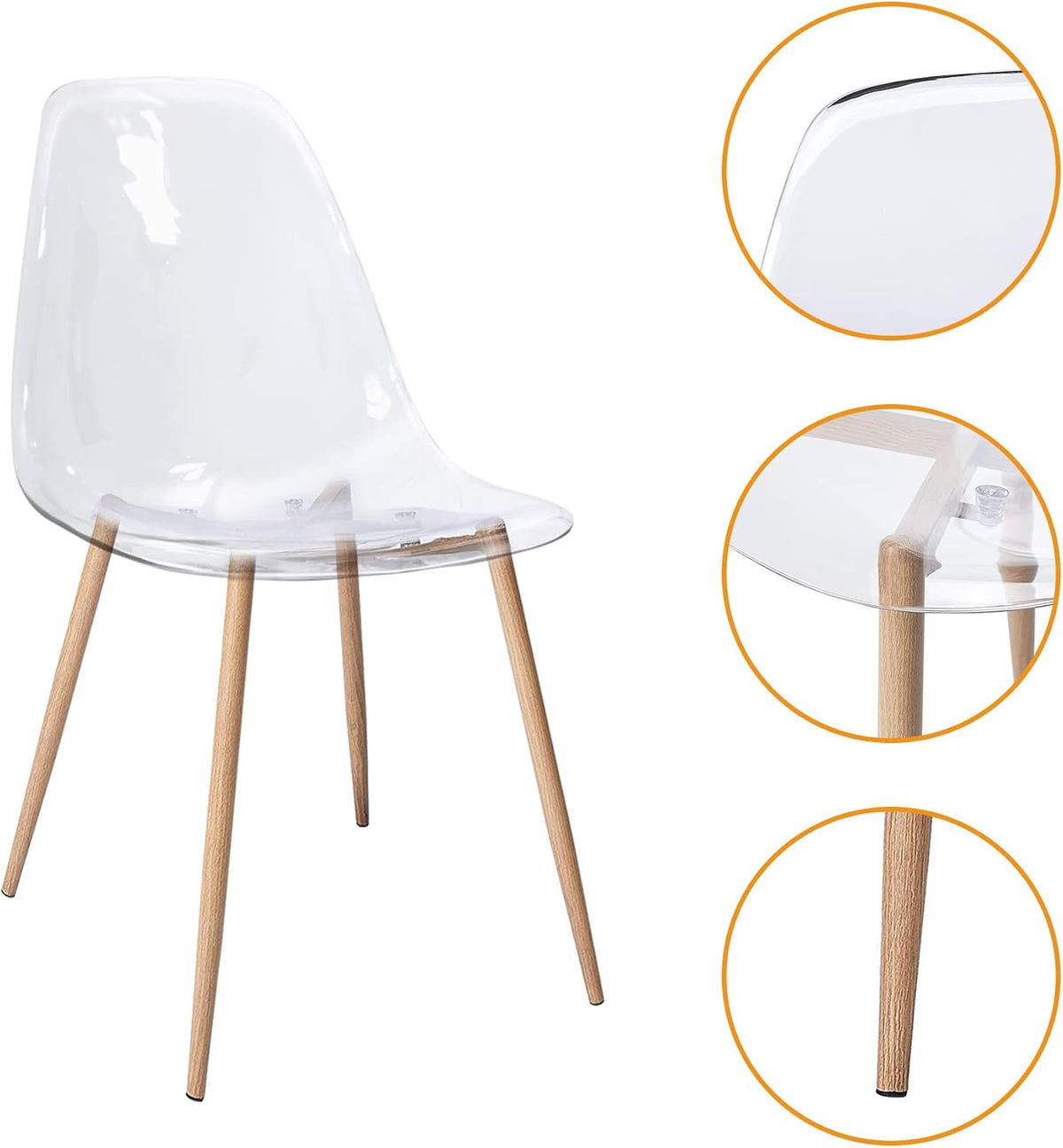 CangLong Acryl Ghost Crystal Clear Zitting, Moderne Plastic Shell Accent Zijstoelen voor Keuken, Dineren, Wonen, Gasten, Slaapkamer, Set van 4