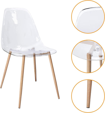 CangLong Acryl Ghost Crystal Clear Zitting, Moderne Plastic Shell Accent Zijstoelen voor Keuken, Dineren, Wonen, Gasten, Slaapkamer, Set van 4