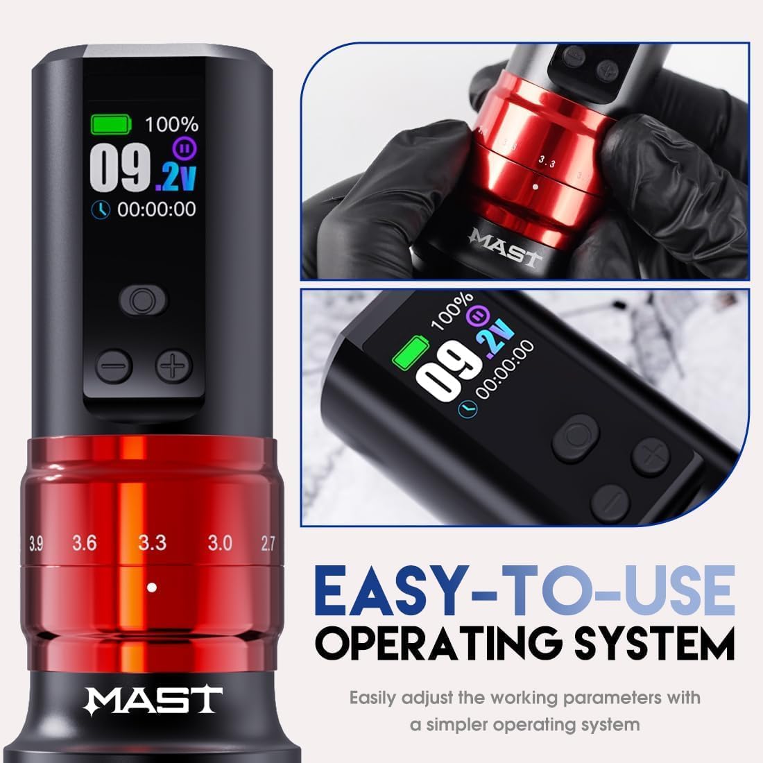 Mast Tattoo Fold2 Pro Wireless Tattoo Gun Rotary Pen Machine, Powerful Motor by Mcore, Smart Display, 7 Strokes Length for Pro Artists (RED)