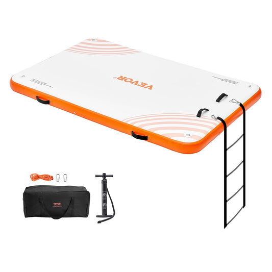 VEVOR Opblaasbaar drijvend dok, 8 x 5 ft opblaasbaar dockplatform, antislip waterdrijvende dokmat met draagbare draagtas en afneembare ladder, drijvend platform eilandvlot voor zwembad, strand, oceaan