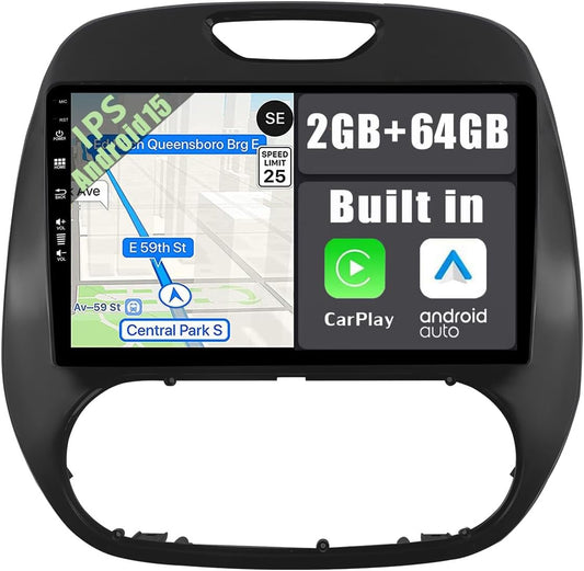 Android 12 2 Din Radio Navigatie voor Renault Kaptur Captur (2014-2019): [Ingebouwde CarPlay/Android Auto/GPS]-IPS 2.5D 9”Touchscreen-Support DAB/Bluetooth 5.0/Stuurbediening/MirrorLink/WiFi