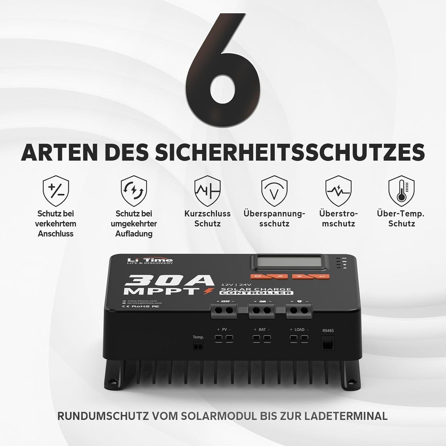 LiTime MPPT Auto DC Input Solar Charging Controller met Bluetooth-adapter (24V30A MPPT Bluetooth)