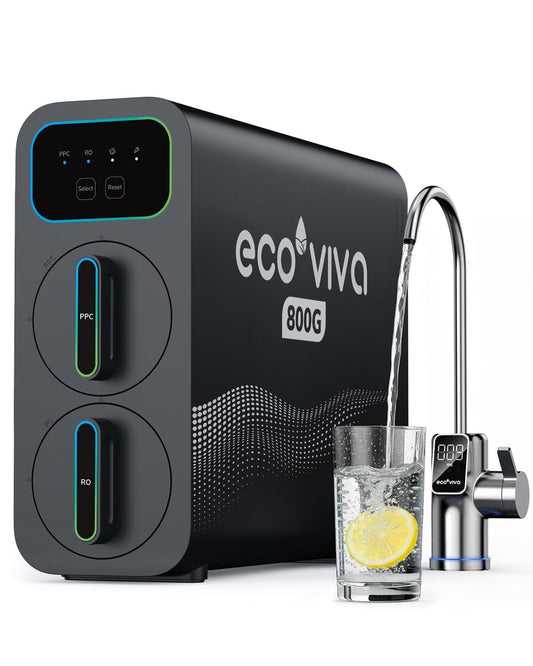Ecoviva E8 Osmoseinstallatie drinkwater, 800 GPD (3028 l/dag), omgekeerde osmose-installatie, 9-traps filtratie RO ondertafel osmose, waterfilter, vermindert TDS, 2,5:1 spaarverhouding, tankloos