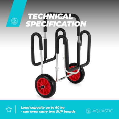 AQUASTIC SUP en paddleboarding trolley | transport van 2 SUP-boards | lichtgewicht aluminium constructie draagkracht 60 kg | onderhoudsvrije 10 inch wielen | eenvoudige montage | krasbescherming