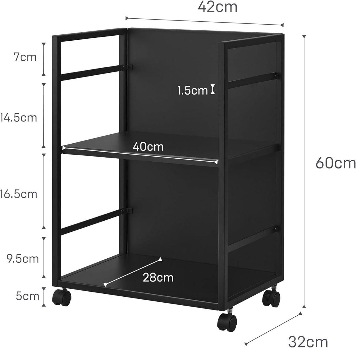 Yamazaki 4811 TOWER 2~Tiered Semi~Closed Storage Wagon, black, Steel/Nylon, 42 x 32 x 60 cm