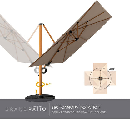 Grand patio Parasol met parasolstandaard, tuinparasol met volant, kantelhoekverstelling, uv-bescherming UPF 50+, marktscherm met zwengel, voor tuin, balkon, terras