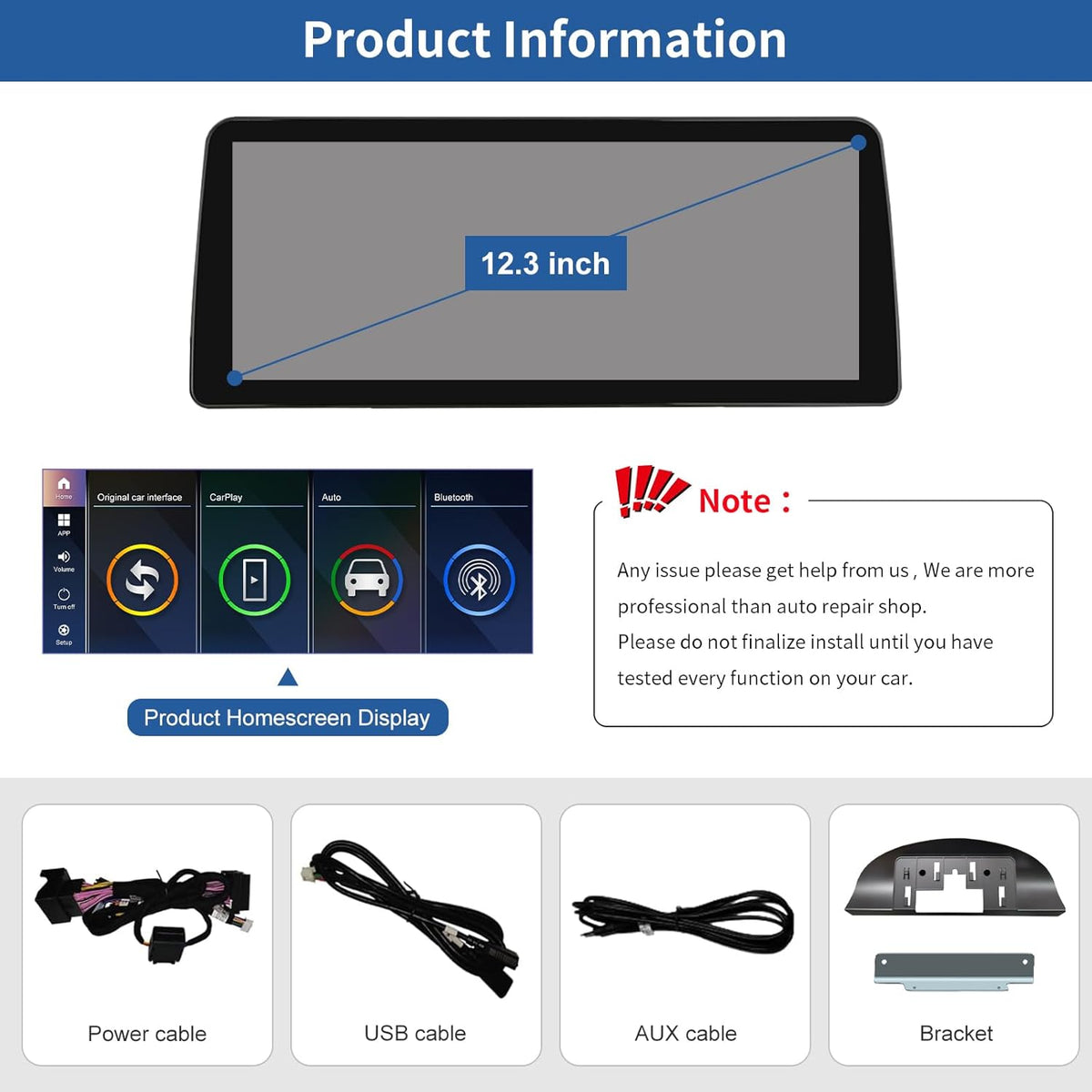 12,3 Inch Auto Radio Touchscreen – Multimedia Scherm – Navigatiesysteem – Autoradio Display – In-Car Monitor – Draadloze CarPlay & Android Auto – Hoge Resolutie 1920x720 Pixels