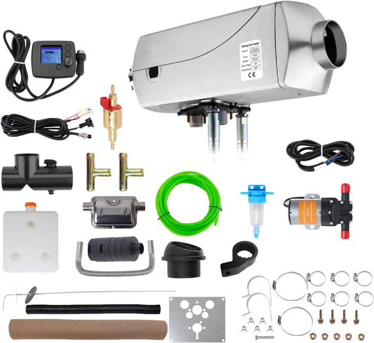Standkachel Diesel 8 kW – Dieselverwarming – Luchtverwarming – Waterverwarming – Dieselkachel 24V – Zilverwit – 7 Warmtestanden – Automatische Roetreiniging
