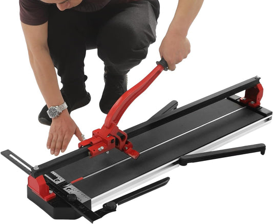 OUKANING Handmatige tegelsnijder met antislip voor nauwkeurige sneden tot 15 mm dikte, kogelgelagerde glijkop voor snel groeven en rechte sneden, voor keramiek, porselein (rood, 80 cm) - QUORE