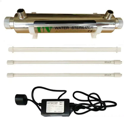 16 W UV-waterdesinfectiesysteem van roestvrij staal 304 UV-sterilisator, 2GPM ultraviolet licht waterfilter, LED & geluidsballast alarmerend, voeg extra 1 stuk UV-lamp toe