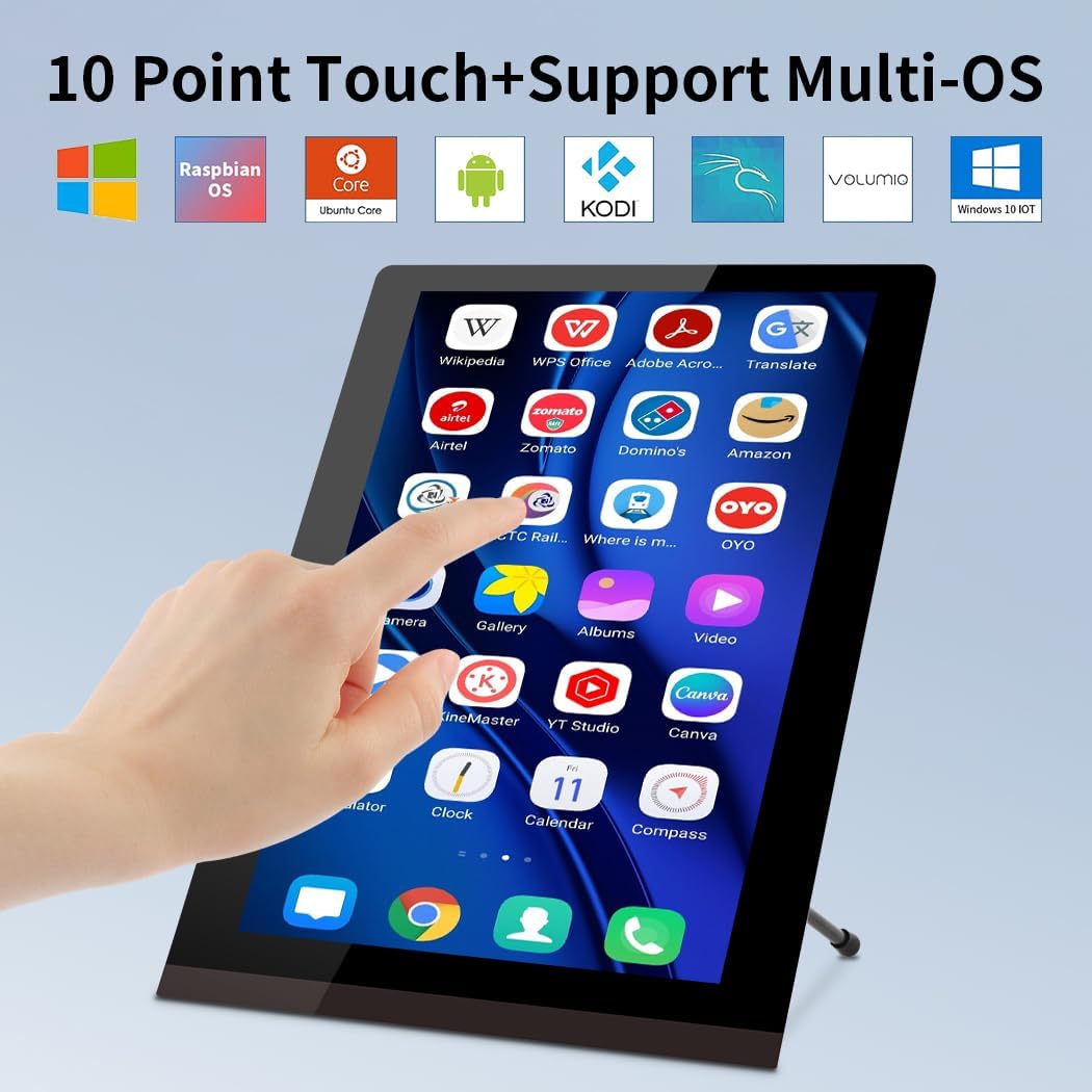 Raspberry Pi 5 Touch Screen Display, 10.4 Inches, IPS 1200 x 1600, Vertical Mini HDMI Display, 500 Nits Outdoor Readable Industrial Monitor, Capacitive Second Monitor for Laptop - QUORE