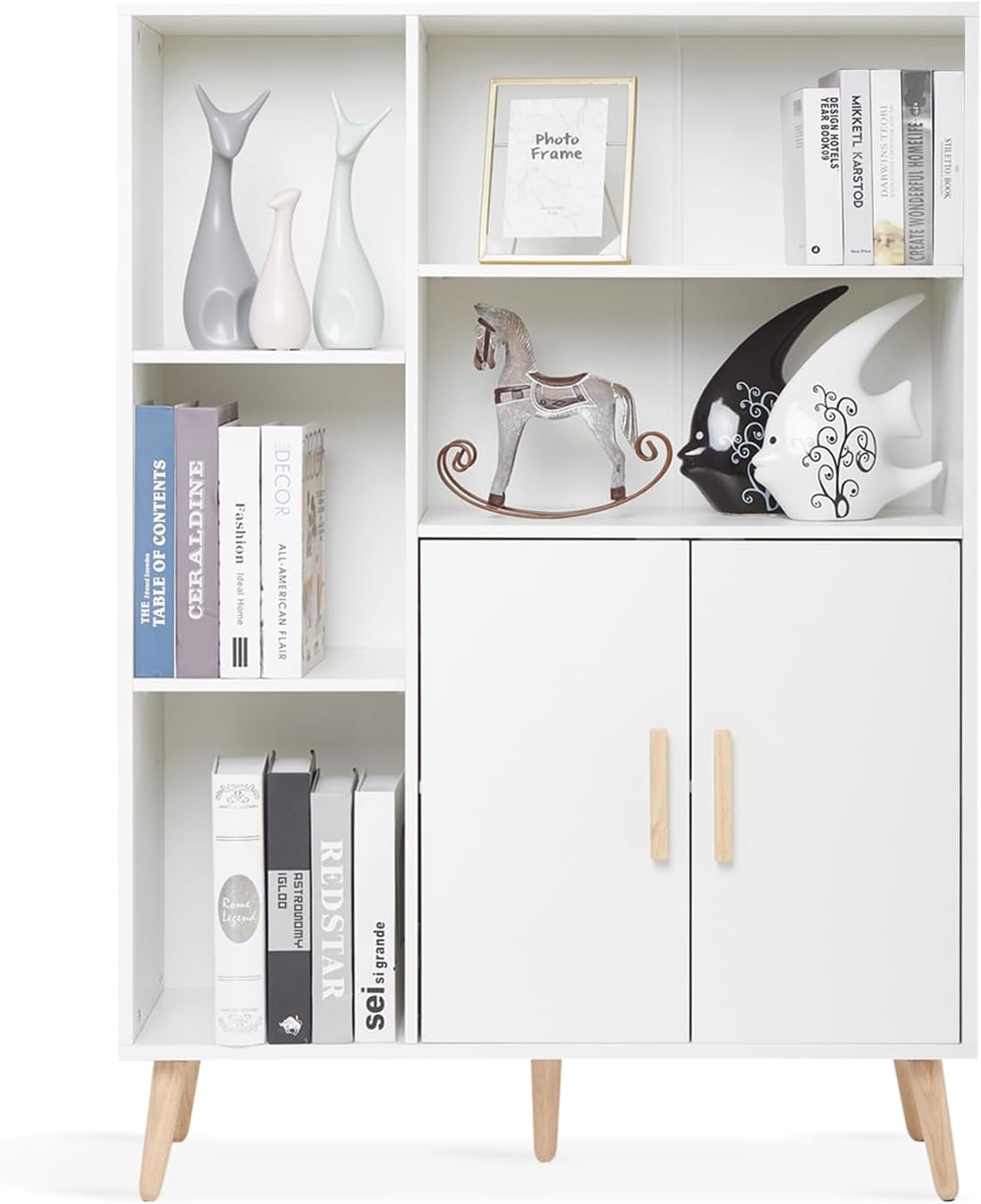 Meerveil Sideboard, commode met 2 deuren en 5 vakken, verstelbare plank, hout, voor woonkamer, slaapkamer, keuken, 85 x 30 x 120 cm, wit