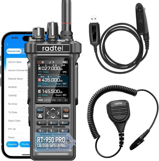 Radtel RT-950 PRO Ham Radio 27Mhz TX GPS/APRS, 10W Walkie Talkie Handheld Tweewegradio met groot bereik (inclusief programmeerkabel en microfoon)
