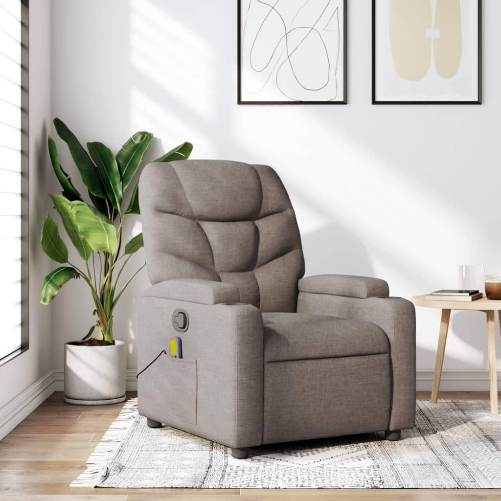 vidaXL Massagestoel verstelbaar stof taupe, zitstoel, armstoel, fauteuil, leunstoel, stoel, televisiefauteuil, tv-stoel, tv-fauteuil, zetel