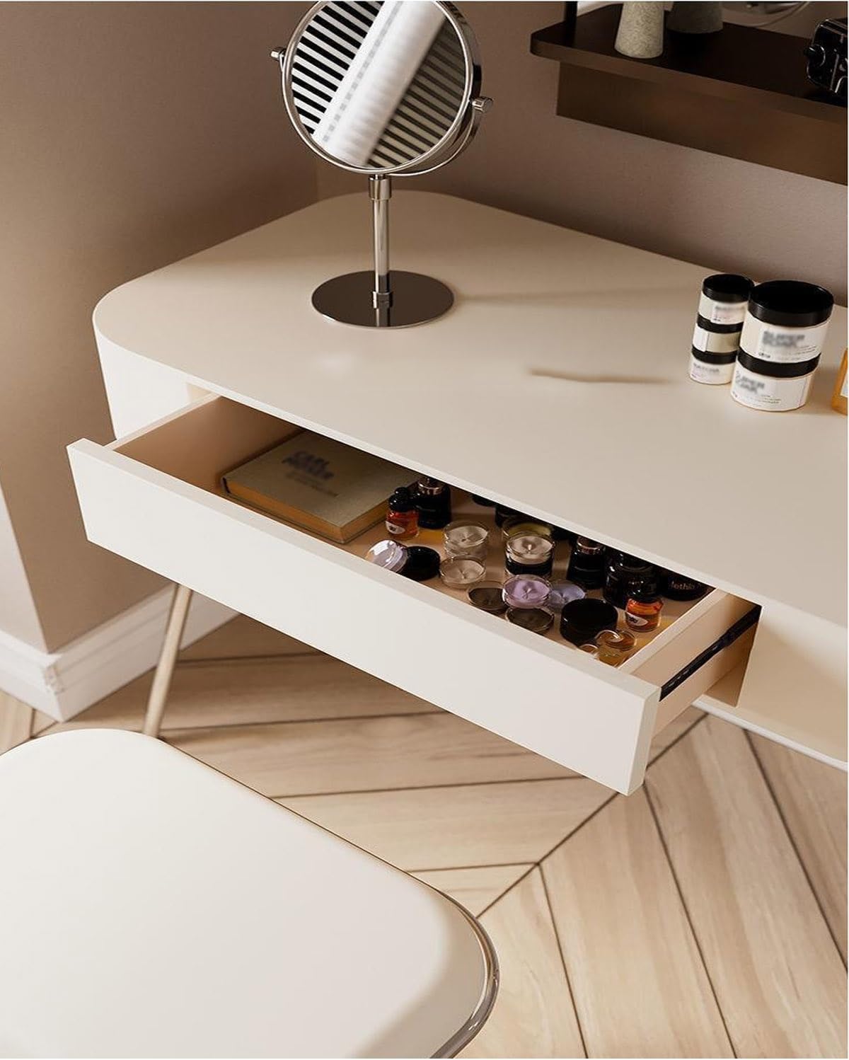 Kaptafel – Make-up Tafel – Ijdelheid – Make-up Bureau – Dressoir – Beige Kleur – Compact 80x40x75 cm – Eenvoudige Montage – Onderhoudsvriendelijk Gladde Oppervlak
