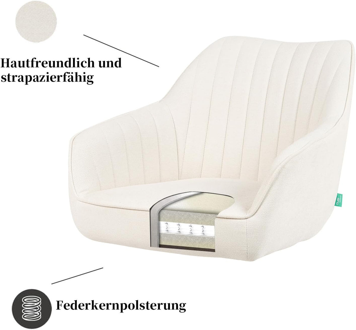 DUBI Möbel Dining Room Chairs Set of 2, 360° Swivel with Pocket Spring, High Seat Comfort, Load Capacity up to 150 kg, Fabric Cream, Robust Metal Cross Frame, Modern Design, Mika-Maya - QUORE