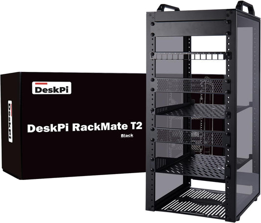 GeeekPi DeskPi RackMate T2, 10 Inch 12U Serverkast, 260mm Diepte Mini Rack met Rack Shelf, Leeg Panel & Patch Panel, voor 10 Inch AV, NAS en Server Equipment (Zwart)