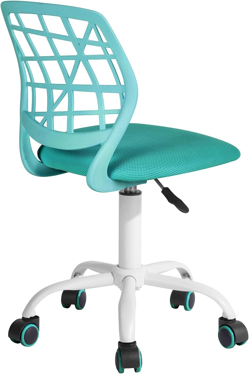 FurnitureR 2 stuks Home Office-stoel, ergonomische verstelbare hoogte draaibare rolstoel, computerstoel voor thuis, kantoor en studie, metaal, roze, turquoise, 38,5 cm x 40 cm x 75-87 cm