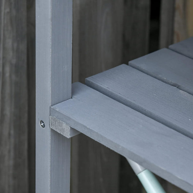 Oppottafel - Tuinwerktafel - Plantentafel -Tuinwerkbankje - met Metalen Haken - Schuiflade - 2 Niveaus - Bloementafel - voor Tuin - Sparrenhout -76 x 37 x 89 cm - Grijs