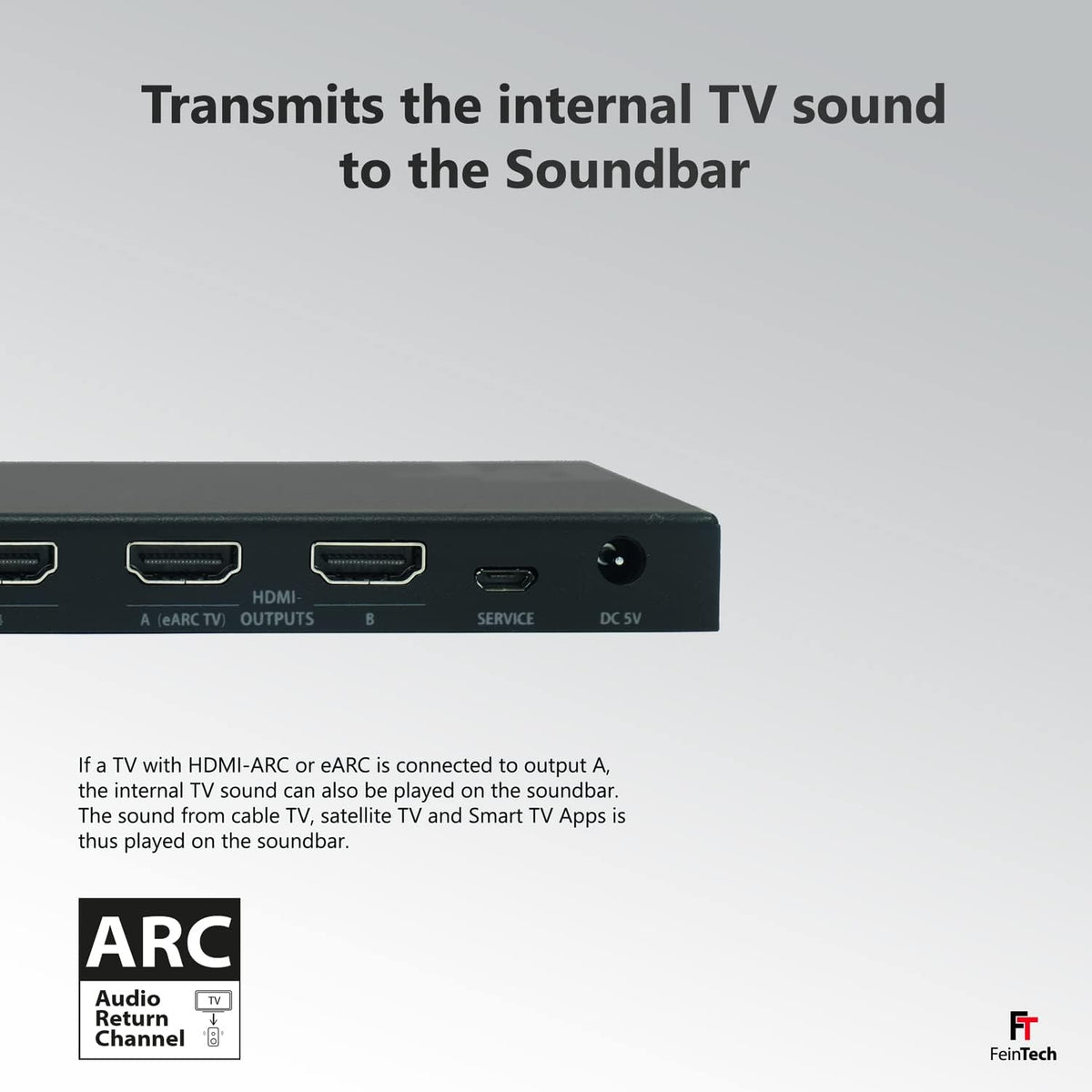 FeinTech VAX04201 HDMI eARC Pass Matrix Switch 4x2 voor soundbar en 2 displays 4K 60Hz Dolby Vision Atmos