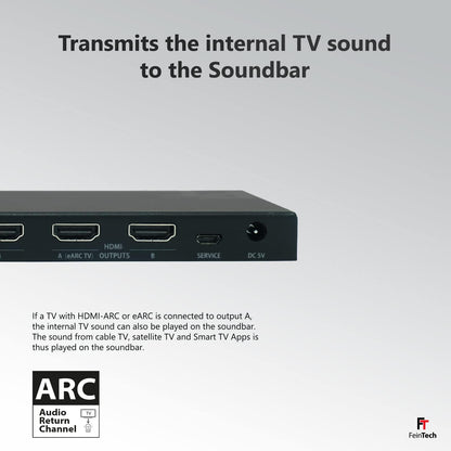FeinTech VAX04201 HDMI eARC Pass Matrix Switch 4x2 voor soundbar en 2 displays 4K 60Hz Dolby Vision Atmos