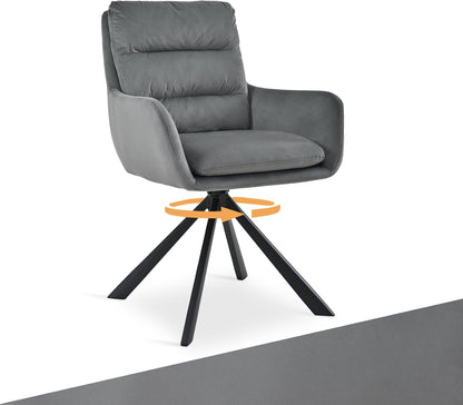 Eetkamerstoel 360° draaibaar fluweel met armleuningen, set van 1 comfortabele gevoerde keuken met dubbele rugleuning en afneembaar kussen, moderne draaistoel voor woonkamer, kantoor
