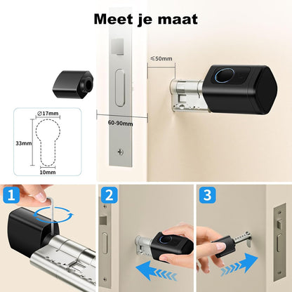 Deurslot – Vingerafdrukslot – Elektronisch Slot – Smart Lock – RFID Deurslot – Verstelbare Lengte 60-90 mm – Bluetooth & App Ontgrendeling
