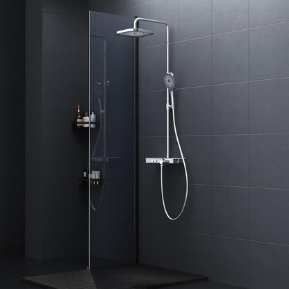 Thermostatische Douchekraan – Douche Set – Mengkraan – Douchesysteem – Regendouche – Glasplateau 36x14 cm – Watervaluitloop – 26x26 cm Regendouchekop