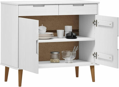 Sideboard Living Room Cabinets Living Room Angled Storage Cabinet Sideboard MOLDE White 90x40x80cm Solid Wood Pine - QUORE