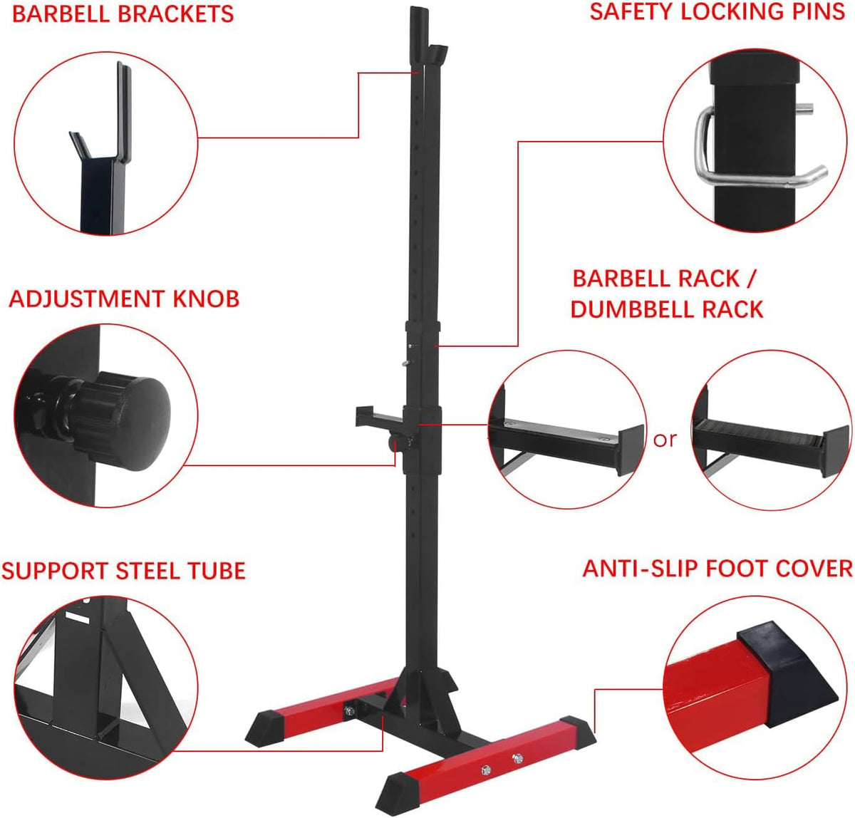ISE Squat Rack Dumbbell Stand for Home, 6 Height Adjustable Dumbbell Holder, Bench Press Barbell Shelf, Powder Coated Steel Stand, Max. 200 kg Load Capacity, SY-RK1001 - QUORE