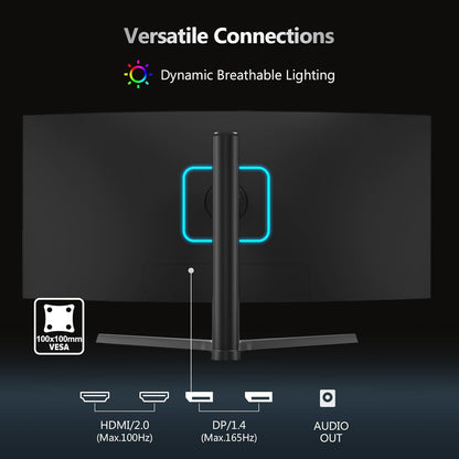 Z-Edge Gaming Monitor Curved 34'', 165Hz, UWQHD(3440x1440), 1ms MPRT, Height & Incline Adjustable, 21:9 with DP Cable, FreeSync, 1500R VA, 300cd/m², 2*HDMI2.0 & 2*DP1.4, RGB, VESA 3.937 * 3.937 * 3.9 937 in