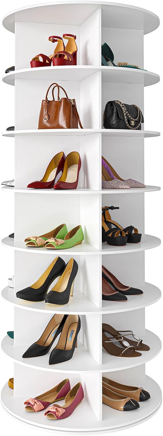 SpaceAid Roterende toren, schoenenrek met 7 niveaus, draaiend schoenendisplay Lazy Susan, 360 draaibaar schoenenrek, opslag, ronde carrousel, verticale kastorganizer voor handtassen en schoenen (7