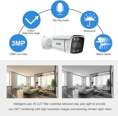 Bewakingscamera Systeem – CCTV Camera Buiten – Draadloze Beveiligingscamera – Wifi Camera Set – Outdoor Camera Set – 3MP HD Beeldkwaliteit – 1TB Harde Schijf Met Spotlight & Tweeweg Audio
