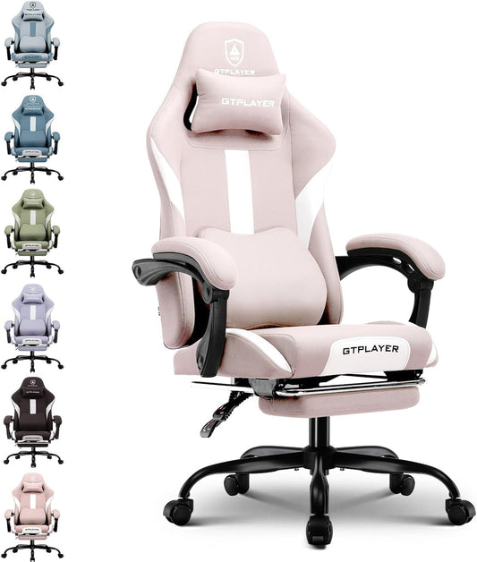 Gamestoel – Gamingstoel – Bureaustoel – PC Stoel – Ergonomische Stoel – Verstelbare Rugleuning 90-135° – Uitschuifbare Voetensteun – Roze