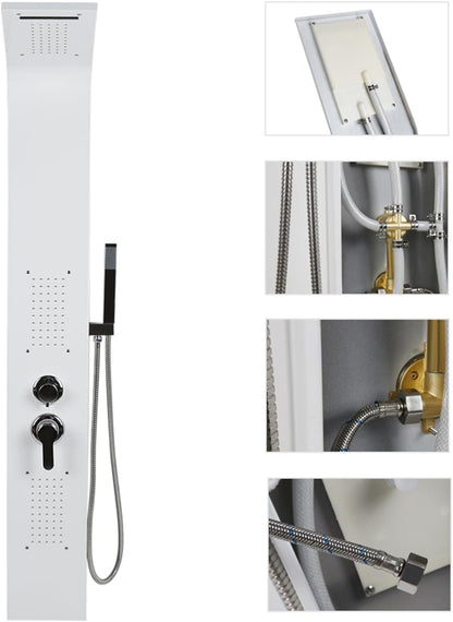 Doucheset – Douchekolom – Regendouche – Handdouche – Thermostaatkraan – Hydromassage – Verstelbare Waterstraal – Wit