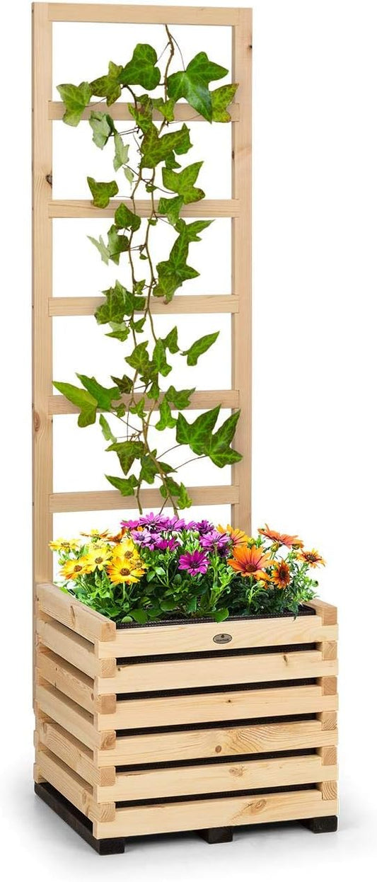 Blumfeldt Modu Grow - Raised Bed & Trellis Set Planter Flower Box with Trellis Climbing Aid Solid and Durable Pine Wood, 50 x 151 x 50 cm (WxHxD), Pine - QUORE