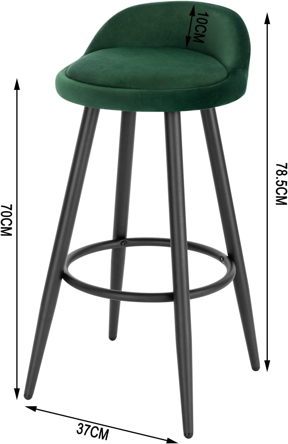 Barkruk Set van 2 - Stoel - Kleine stoel - Keukenstoel - 37,5 cm x 34 cm - Donkergroen